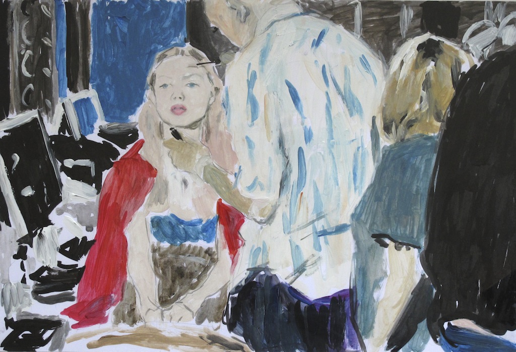 Philip Jones .- Stella McCartney Paris Show, October 2010, No 3. Pencil, ink & acrylic on paper  25,6 x 38 cms, 2010