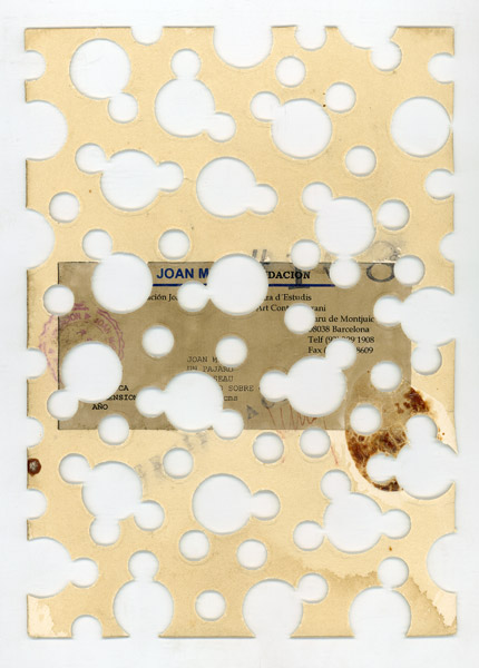 Ricardo Rendón .- Intervención de Obra (Miró: Femme Ouseau Et Chien Devant Le soleil). 2011. Grabado falso perforado. 28 x 21 cm. Detalle del reverso