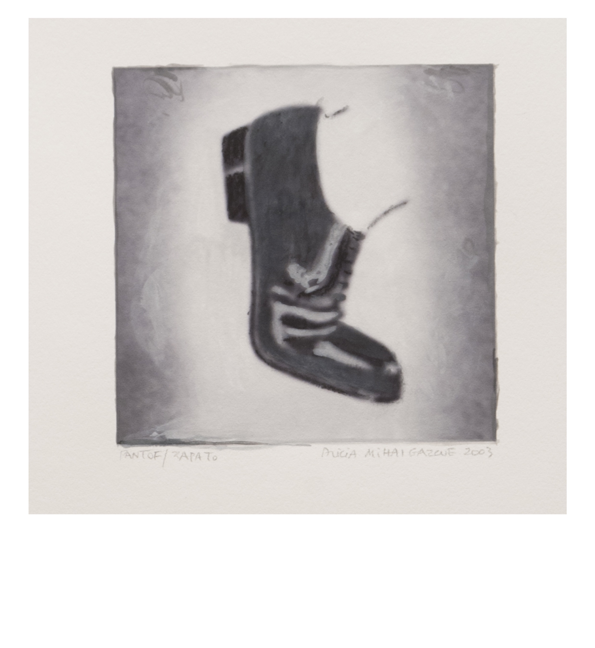 Alicia Mihai Gazcue - Pantof-Zapato (Shoe) 2003. Acuarela y carboncillo sobre papel. 12,5 x 12,5 cm (Papel 28 x 21,6 cm). Único.